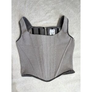 With Jean June Corset Top Crop Gray Medium Boned Zip Back Minimalist Square Neck